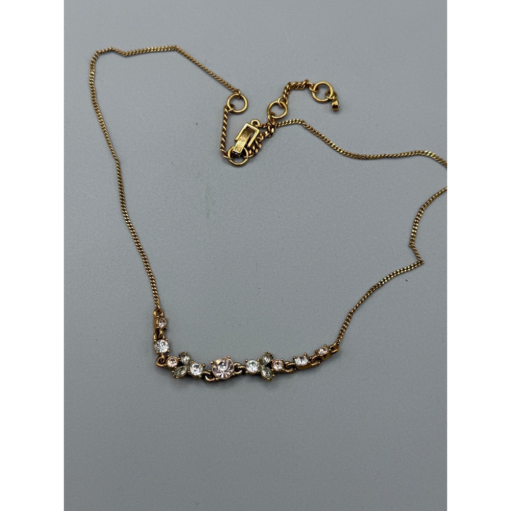 Givenchy Necklace Vintage Gold Tone Clear Crystal Rhinestone Signed 1980s #1112